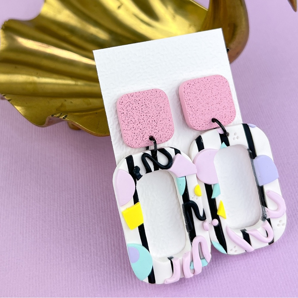 Memphis Style Polymer Clay Hoop Earrings Handmade